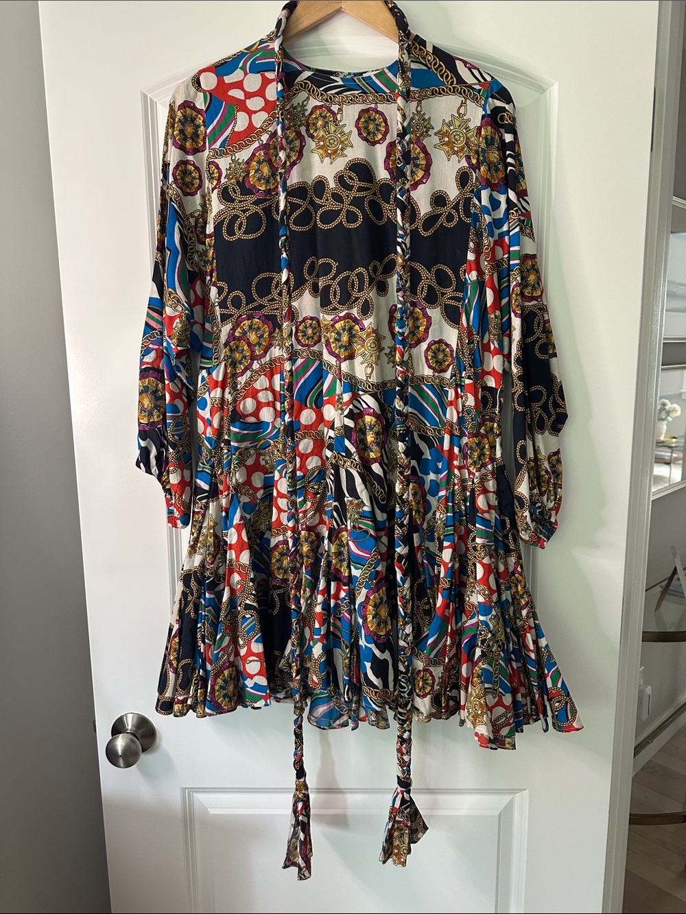 RHODE Multicolor Chain-Print Tiered Mini Dress